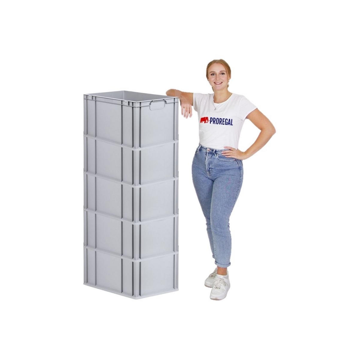 EUROBOX 5x Nextgen Economy Mit Scharnierdeckel Grau/GrünGriffe Geschlossen 65 Liter - Grün, Kunststoff (40/32/60cm) - PROREGAL