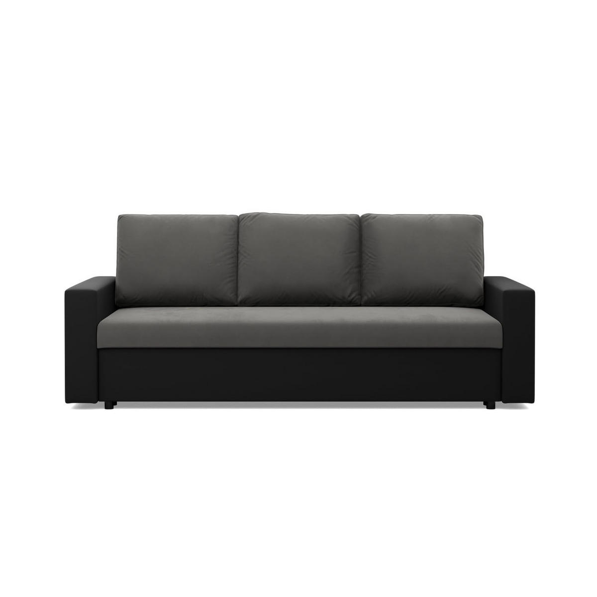 SOFA 3-SITZER MIT SCHLAFFUNKTION LUNA, Dunkelgrau + Schwarz - Dunkelgrau/Schwarz, Textil (220/92/92cm)