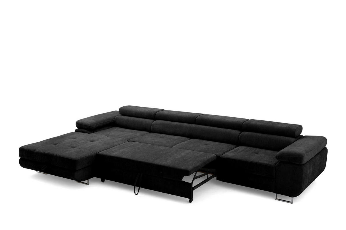 ECKSOFA ALONZO MAXI Rechts mit Schlaffunktion 125x195 Chenille Schwarz - Chromfarben/Schwarz, Holz/Textil (350/203cm) - Muffo