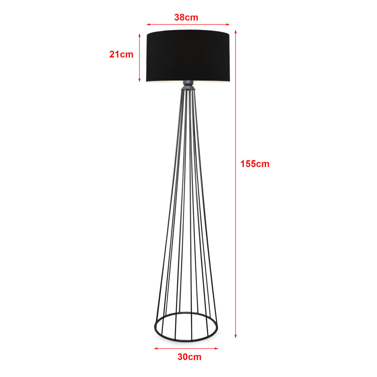 STEHLEUCHTE Neath - Schwarz, Metall (30/30/155cm) - lux.pro