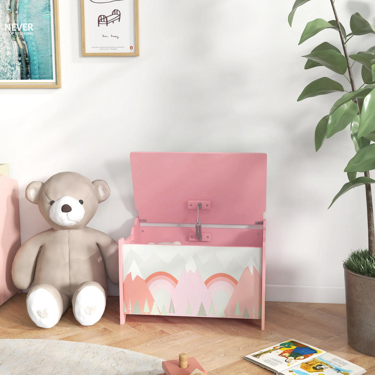KINDERREGAL DE-17276 3 offene Ebenen & Bären-Design Natur - Pink, Holzwerkstoff (60/39/37cm) - ComfortXL