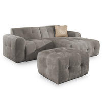 ECKSOFA inkl. Hocker Kozy im Bumpy-Design mit Schlaffunktion und fester Rückenlehne aus weichem Taupe Chenille-Stoff - Ottomane rechts - Taupe/Schwarz, Holz/Kunststoff (234/161cm) - S-Style Möbel