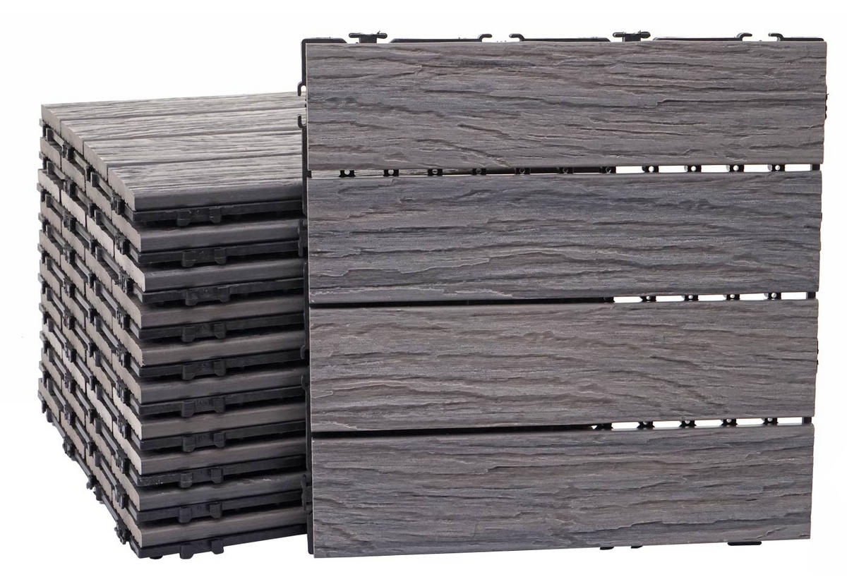 WPC BODENFLIESE 11x 30x30cm linear Antik-Braun - Braun, Kunststoff (30/30/2.5cm) - BERLINLODGE