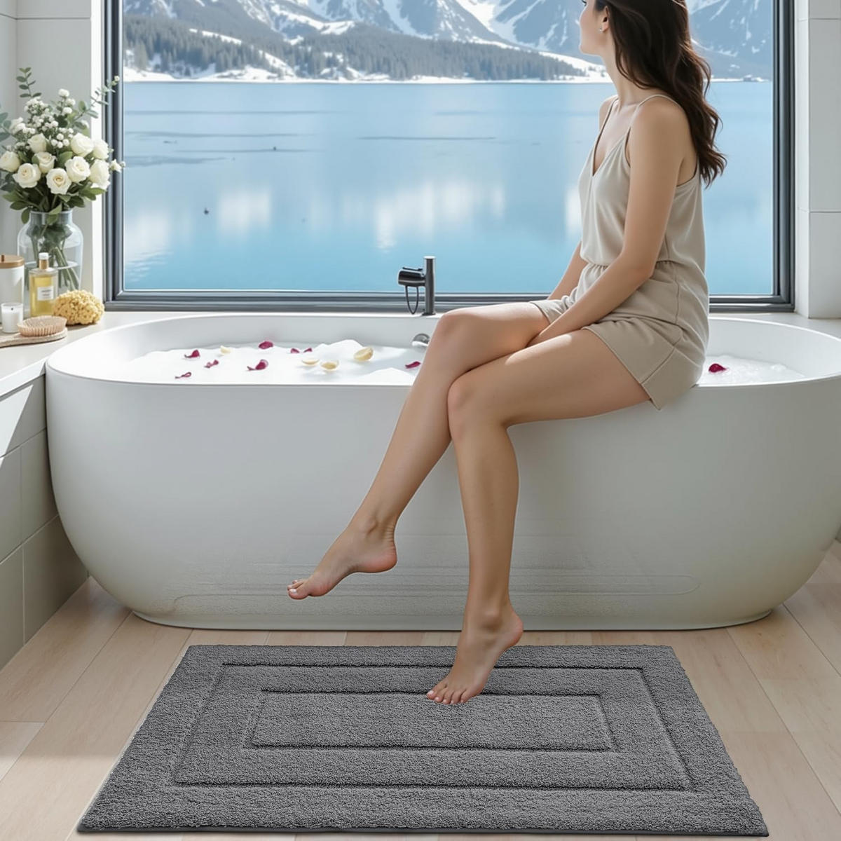 DUSCHMATTE – 50 x 80 cm – Grau - Grau, Textil (80/5cm)