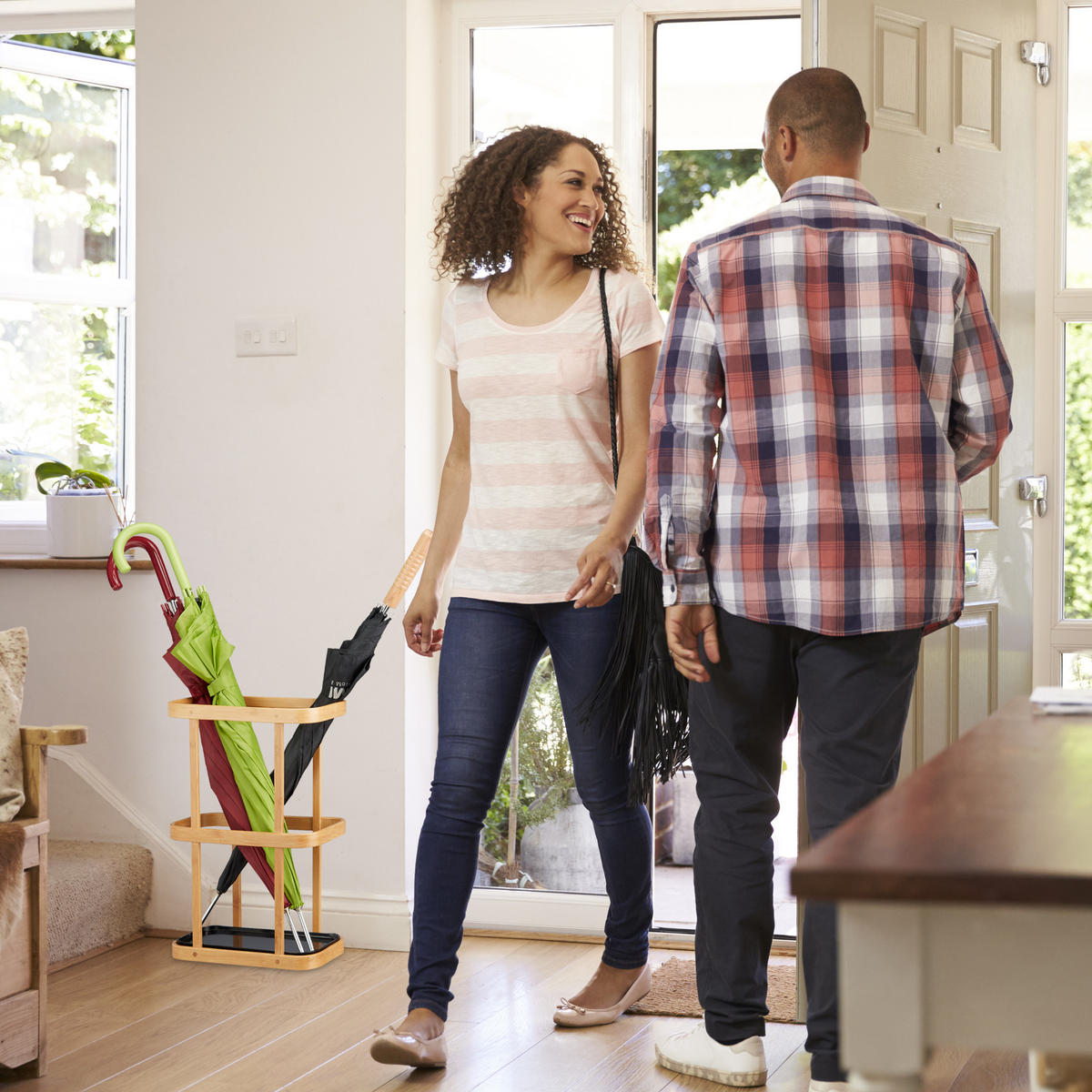 SCHIRMSTÄNDER - Hellbraun, Holz/Metall (29.5/45/15cm) - Relaxdays