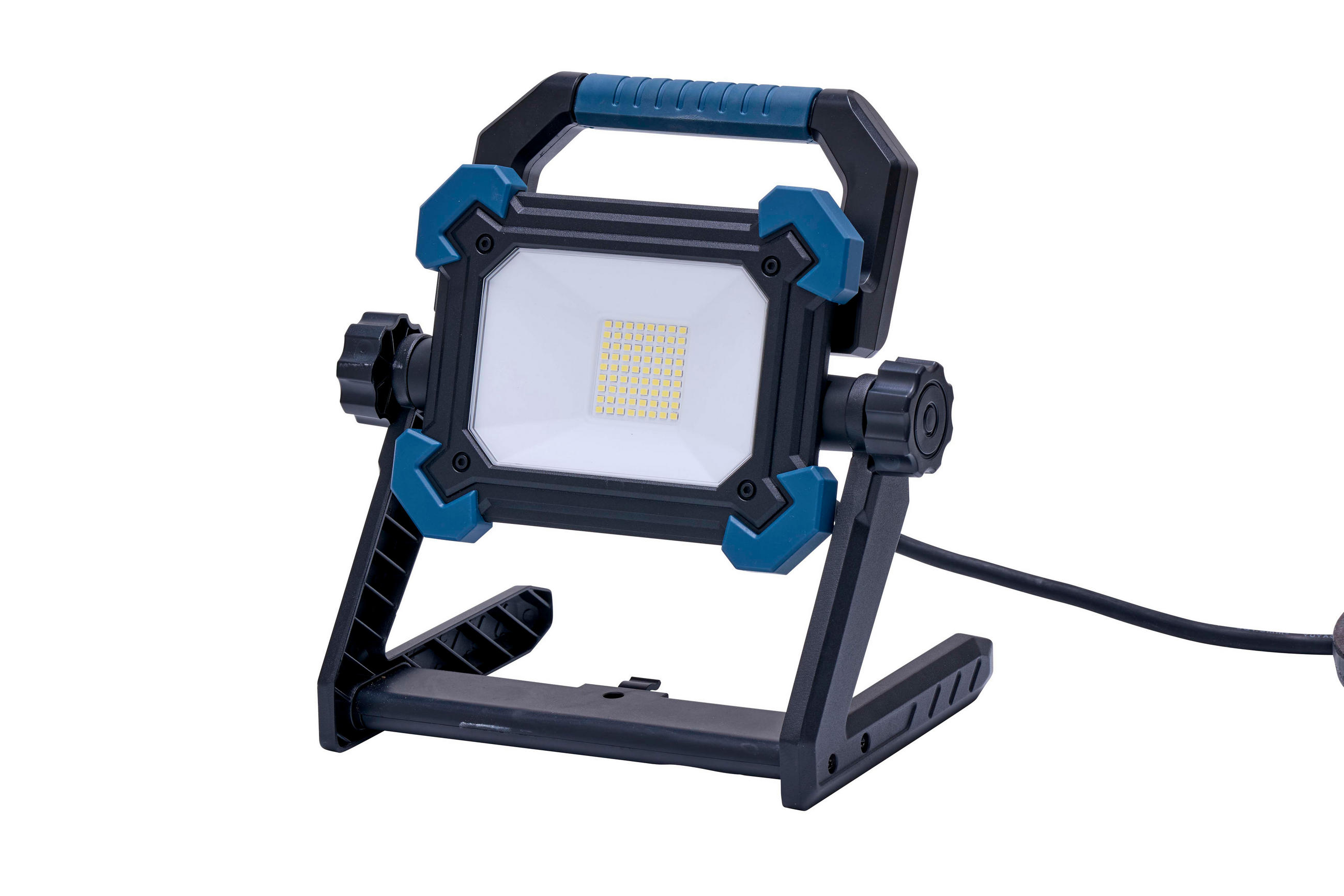 LED-ARBEITSSTRAHLER - 55 W mit 4500 Lumen, dimmbar, Tageslicht 5000 K, Steckdose und Kabelaufwicklung, IP54 - Schwarz, Metall (28/26.7/18.7cm) - Northpoint