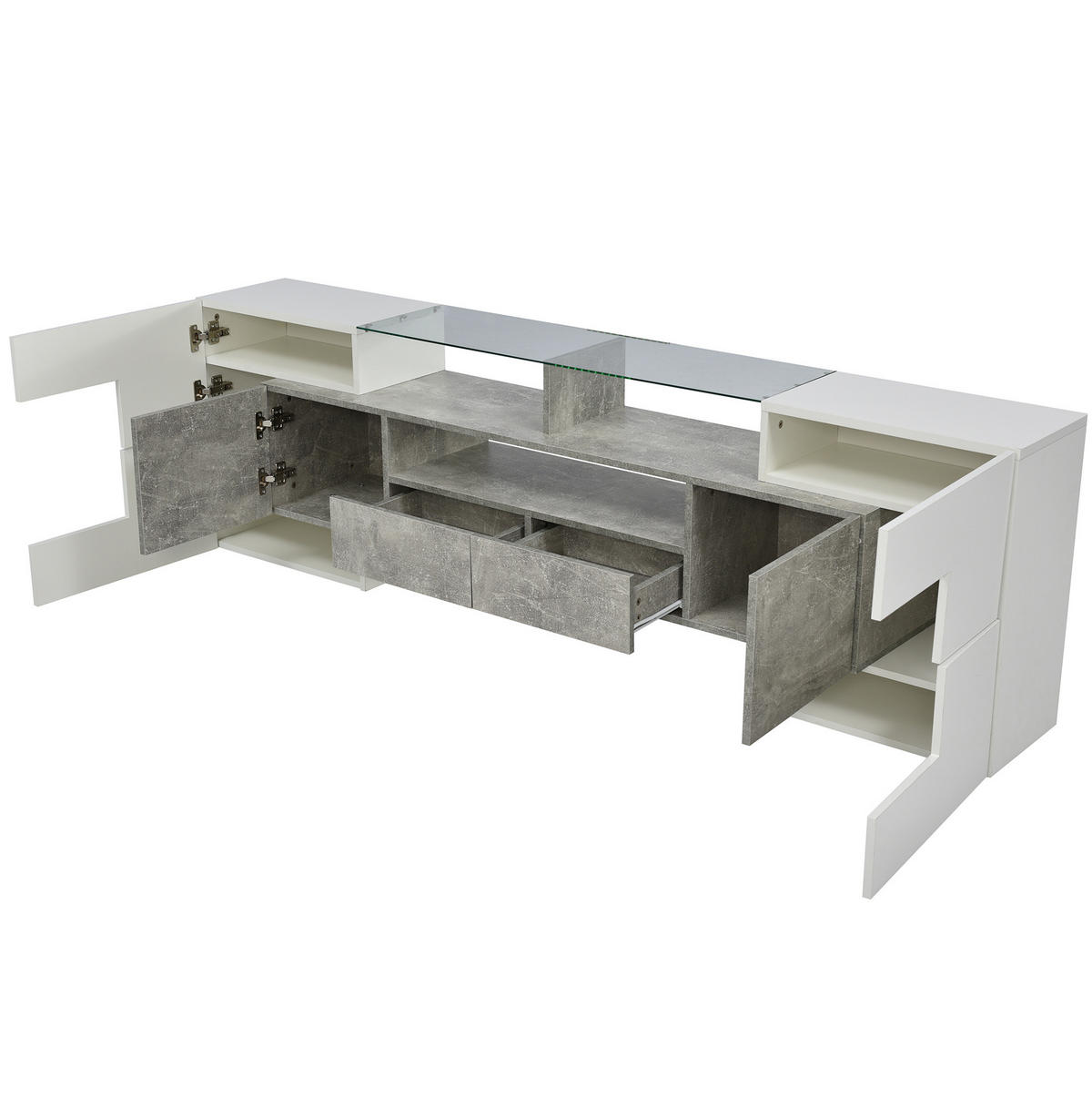 TV-LOWBOARD aus MDF 200x35x60 cm Weiß-Grau mit LED-Beleuchtung und großzügigem Stauraum - Weiß, Holzwerkstoff (200/60/35cm) - Modfu