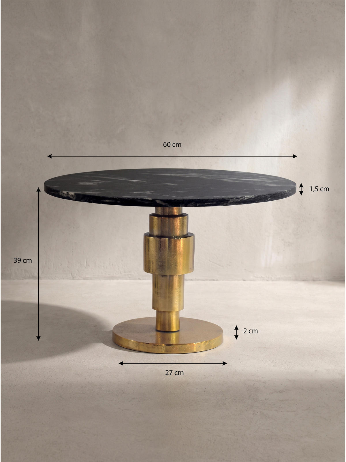 COUCHTISCH ESLA, Marmor, handgefertigt, Schwarz-Gold, Ø 60 x 39 cm - Goldfarben/Schwarz, Stein/Metall (60/60/39cm) - KADIMA DESIGN
