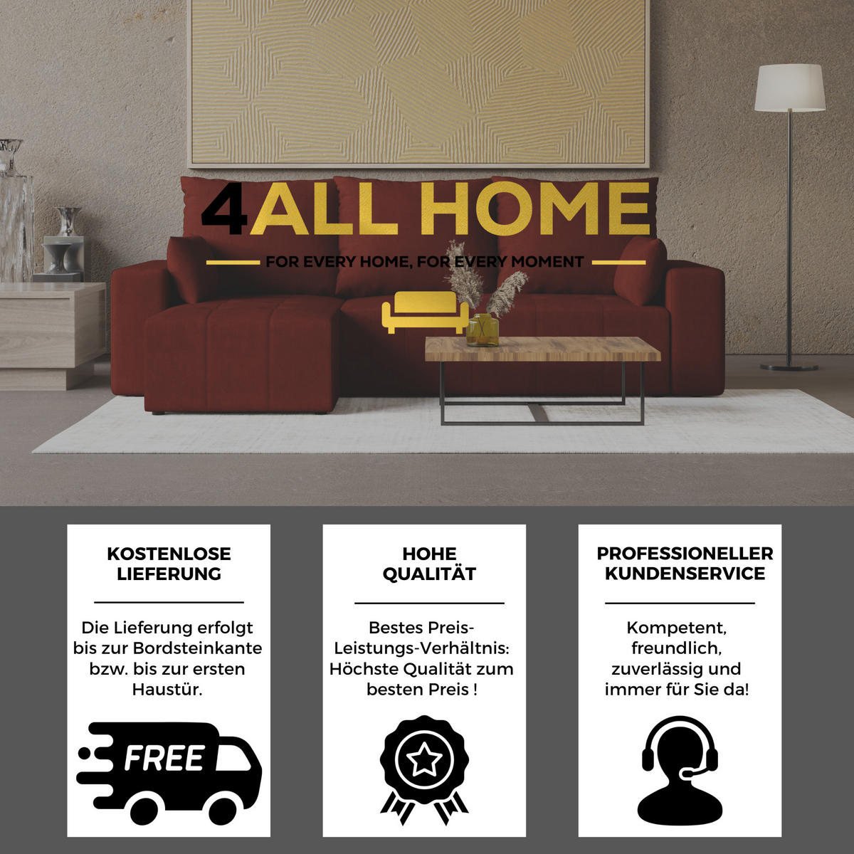 ECKSOFA Tico mit Bettkasten und Schlaffunktion, L-Form/XL-Form, Velourstoff, Universal - Weinrot, Holzwerkstoff (246/145cm) - 4ALL HOME