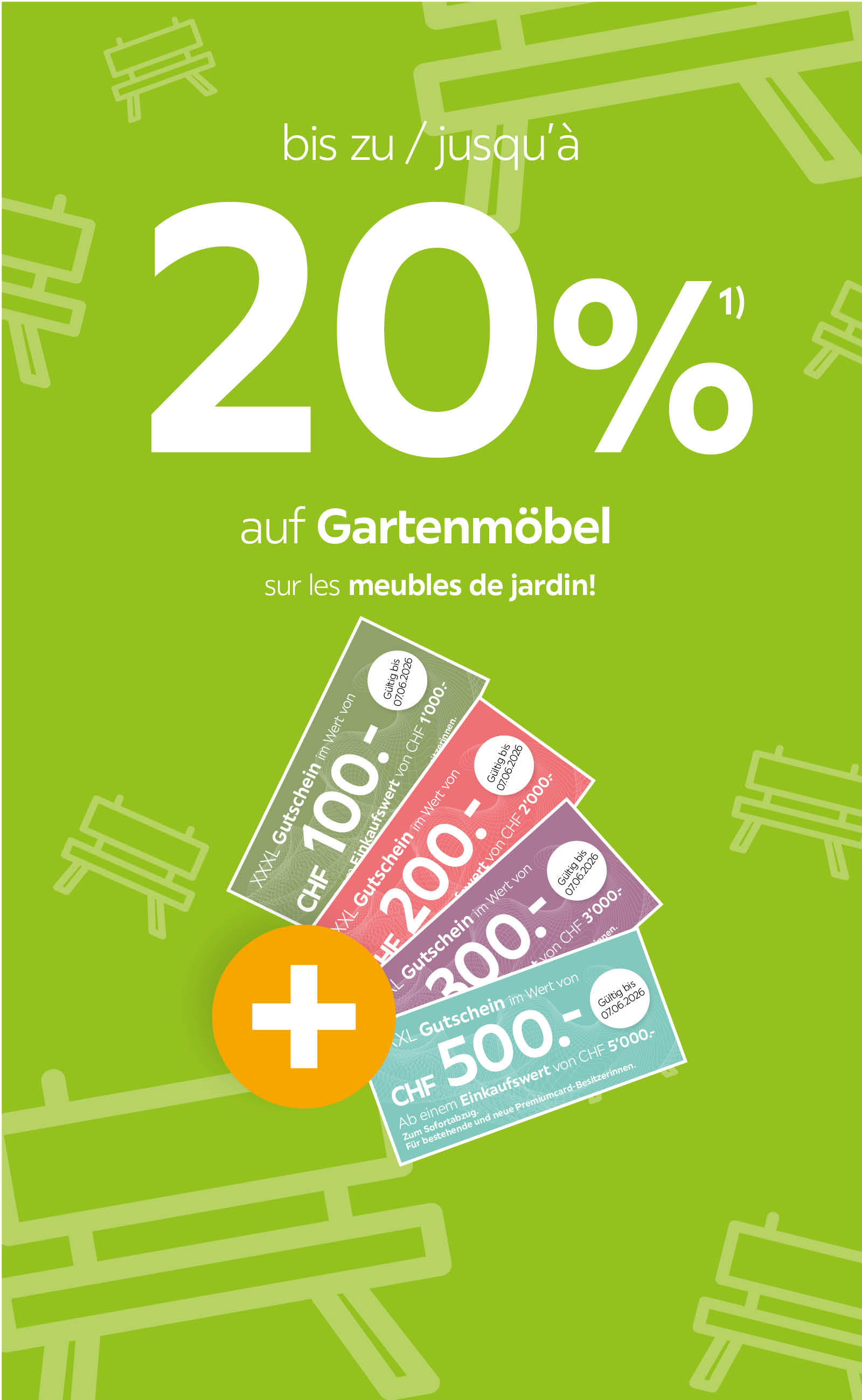Bis zu 20% auf Gartenmöbel / Jusqu'à 20% sur les meubles de jardin
