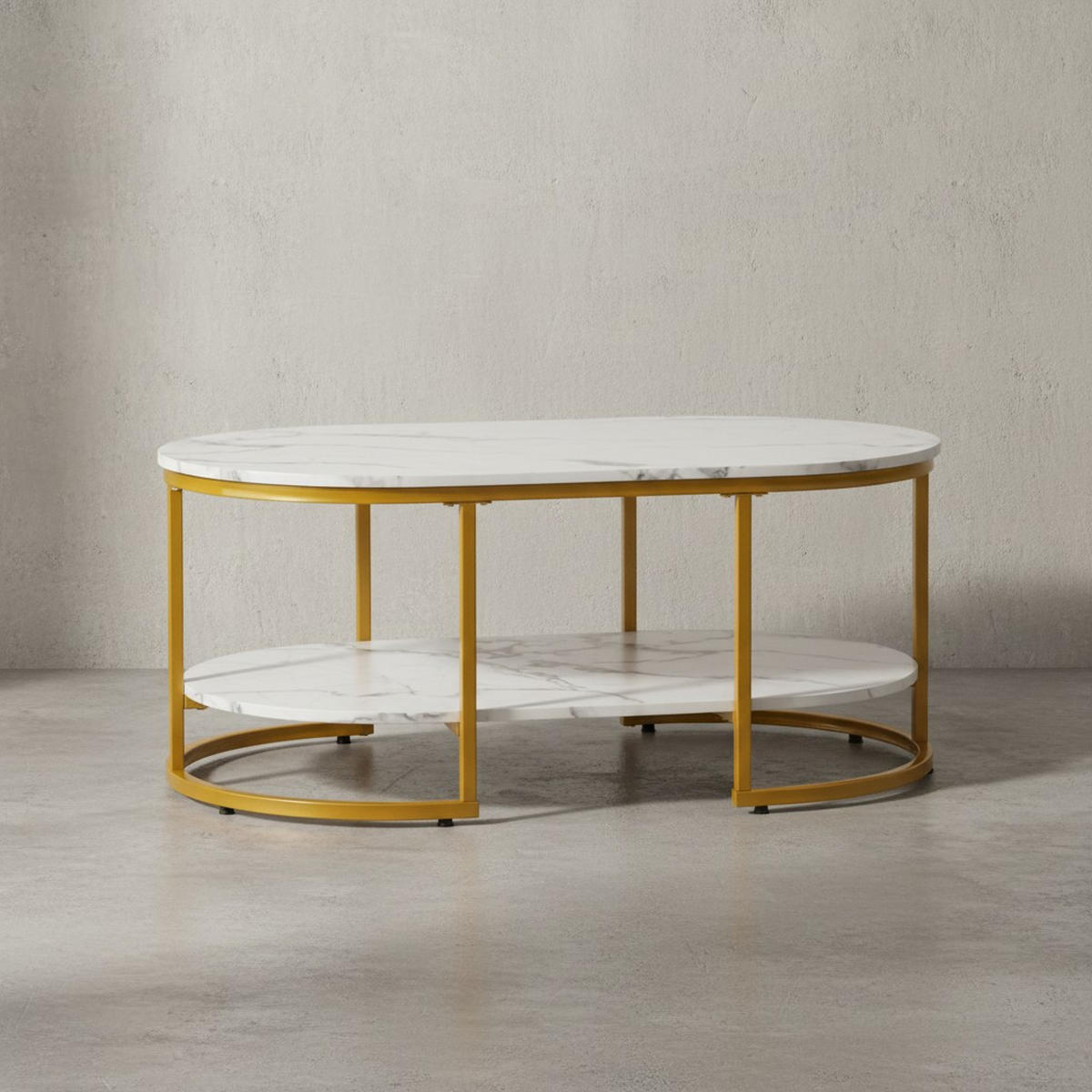 COUCHTISCH mit Marmor Optik, rechteckig, Ablage, goldenes Metallgestell, Weiß 100x60x45 cm - Goldfarben/Weiß, Holzwerkstoff/Metall (60/100/45cm) - KADIMA DESIGN