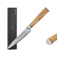 MESSER Damast Allzweckmesser 12,7 cm Olivenholz - Braun, Metall (25cm) - KLAMER