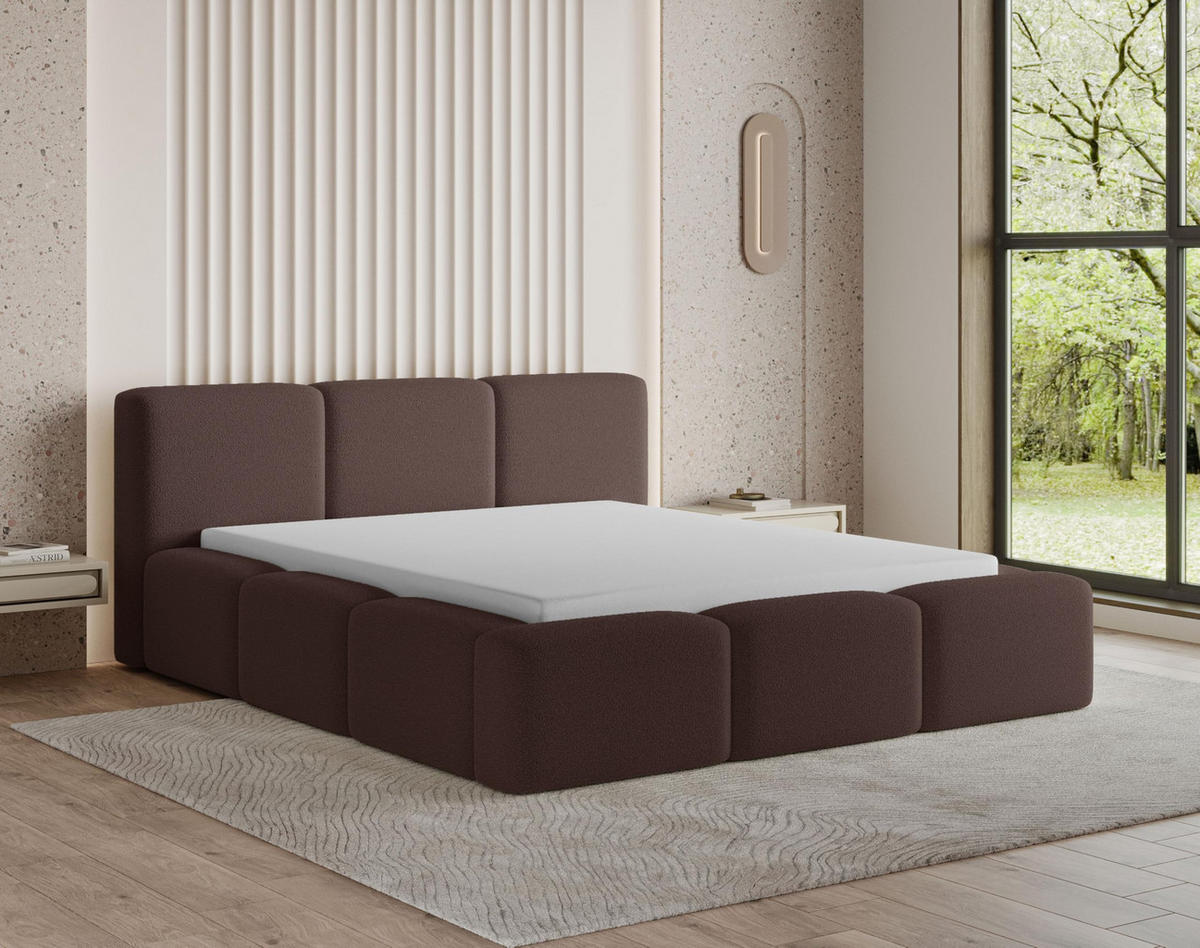 POLSTERBETT 180x200 mit Bettkasten, Lattenrost und Kopfteil, Eleganter Bouclé-Stoffbezug Braun - Braun, Holz (180/200cm) - Chilly