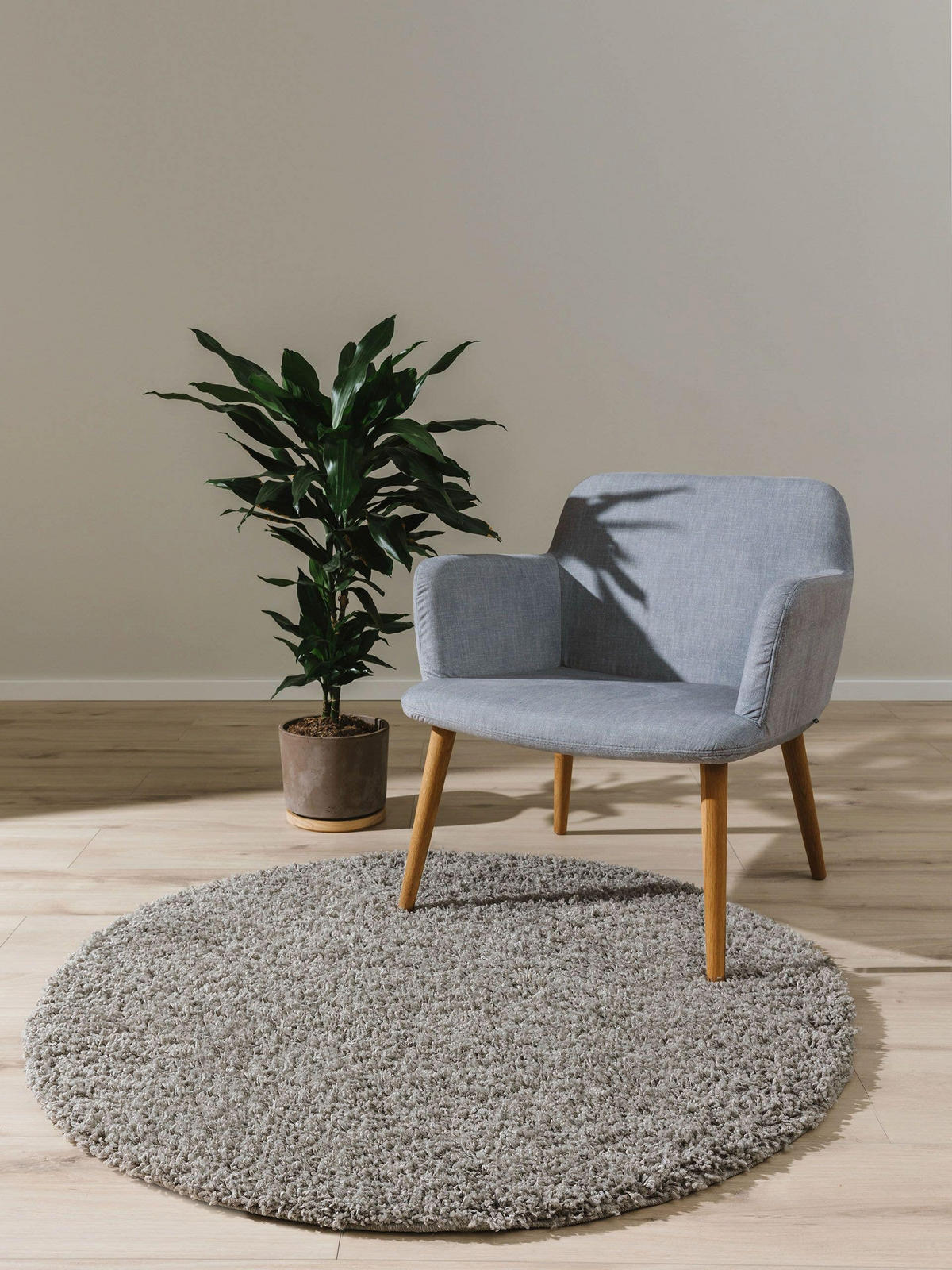 HOCHFLORTEPPICH Soho Hellgrau ø 250 cm rund - Hellgrau, Kunststoff (250/250cm) - benuta