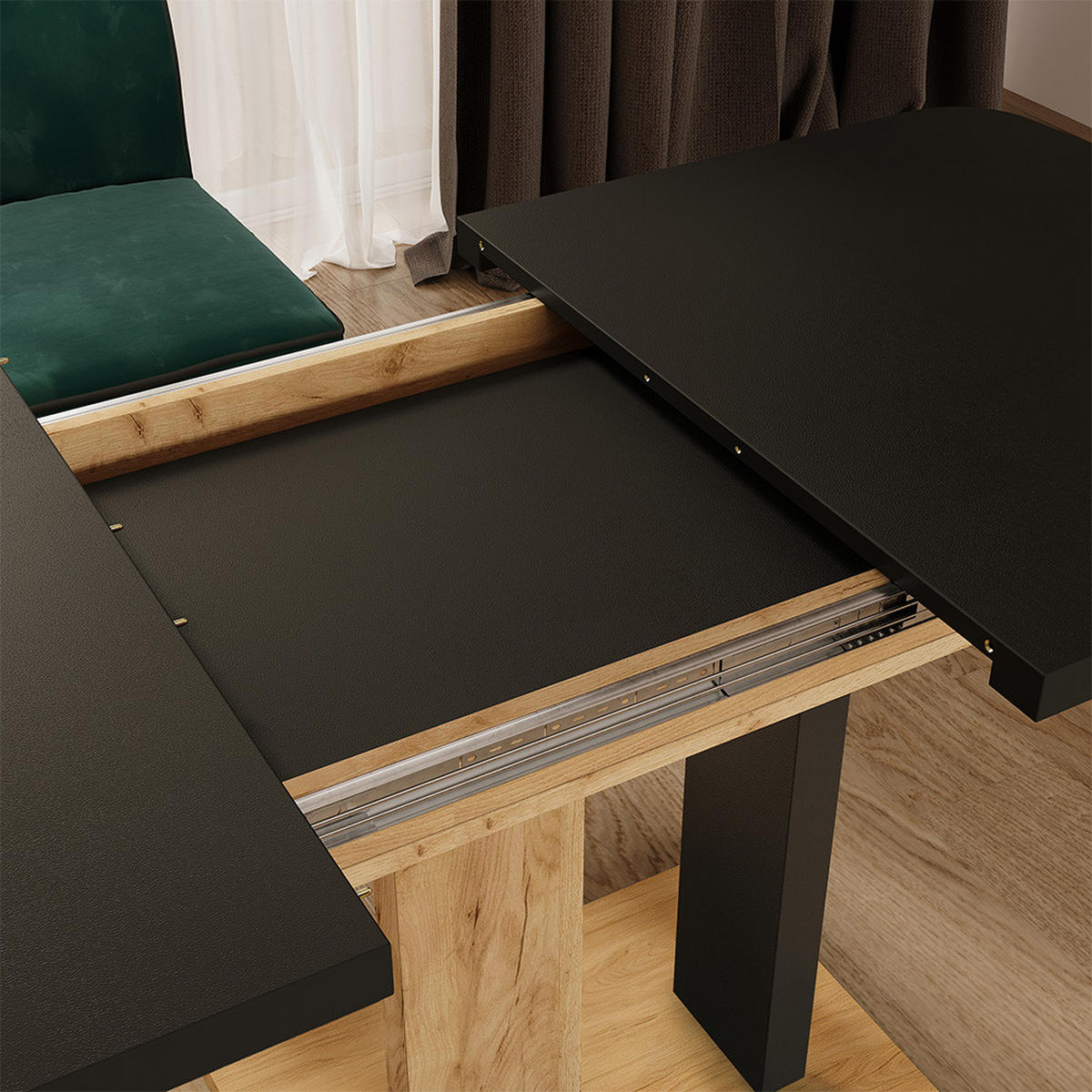 ESSTISCH Fenaro Schwarz/Goldkraft Eiche 120 x 80 cm 2 Teile - Honigeiche/Schwarz, Holzwerkstoff (80/120/77.3cm) - Vicco