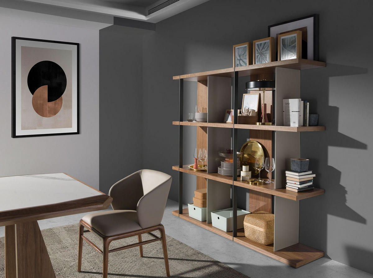 REGAL Regal aus Nussbaum und grauem Holz 180/40/170 cm - Walnussfarben/Schwarz, Holz (180/170/40cm) - ANGEL CERDA