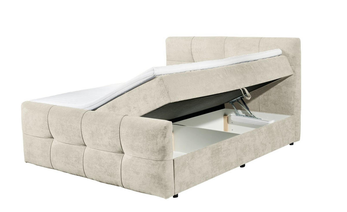 BOXBETT mit 9‑Zonen-Tonnentaschenfederkern-Matratze, HR-30-Topper, Bettkasten - Sandfarben/Beige, Holz/Kunststoff (160/200cm) - ed exciting design