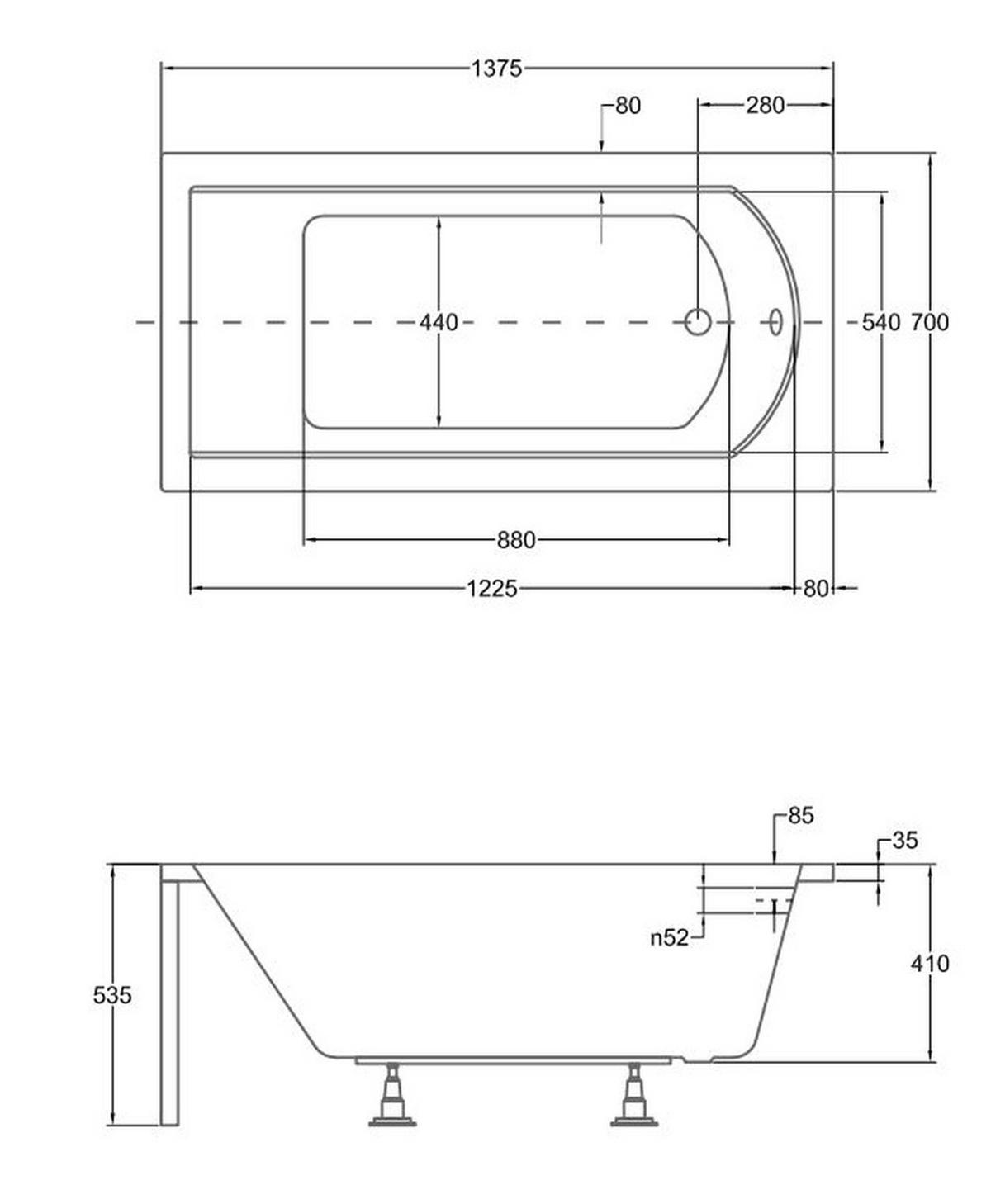 BADEWANNE Rechteck SHEA 140/70 + Styro + Ablage + Kopfstütze Ablauf Füße - Weiß, Kunststoff (70/53.5/140cm) - bad land