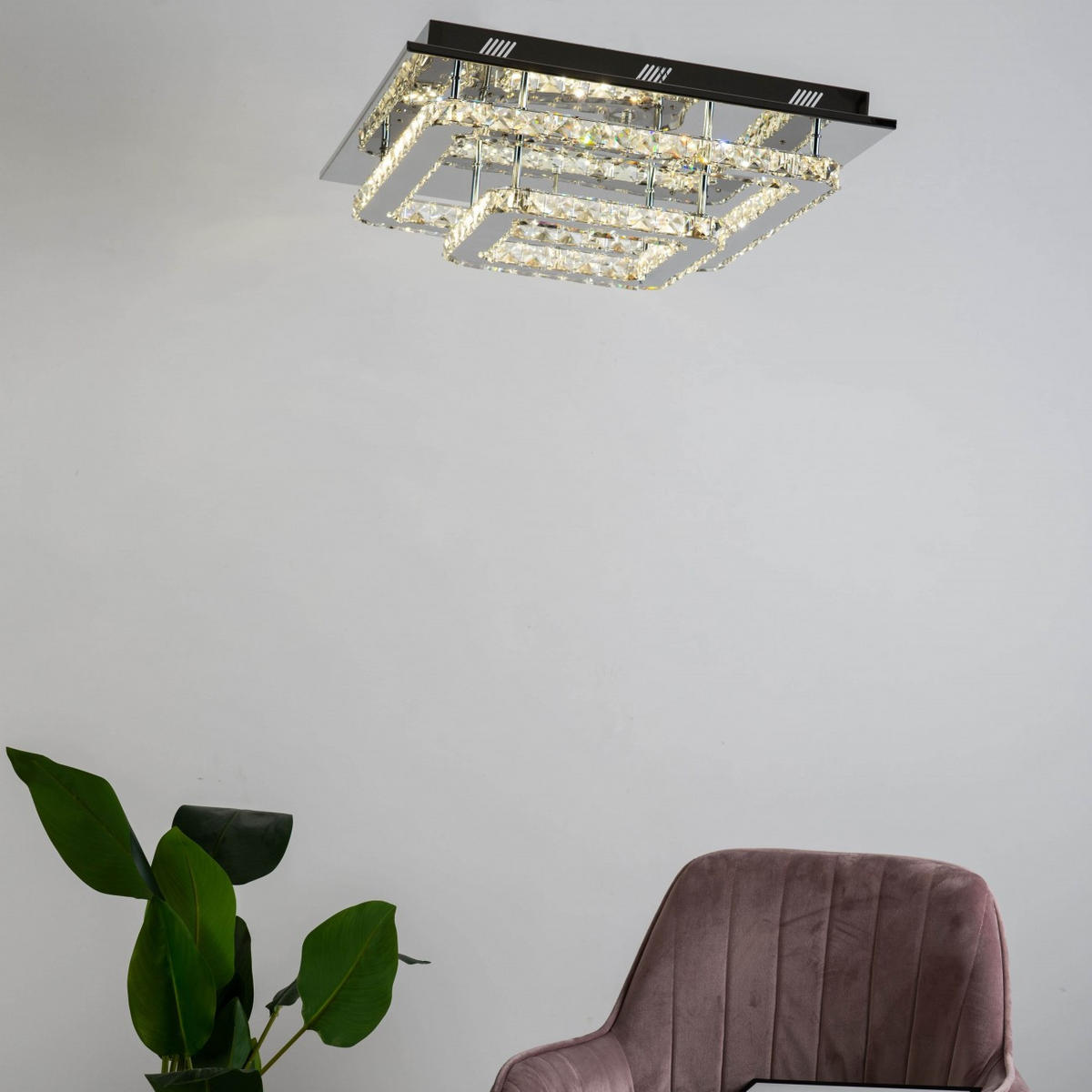 DECKENLEUCHTE Wade, Silber/Chrom, 55cm - Chromfarben, Glas (55/55/18cm) - KOSILUM