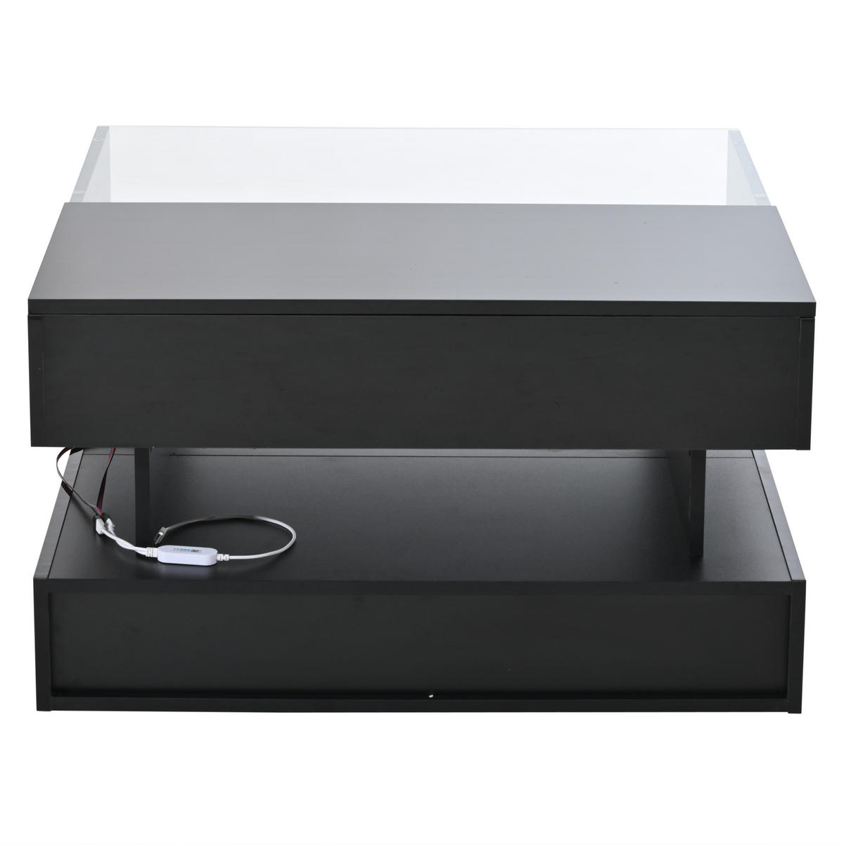 KONFERENČNÍ stolek 80/80/45 cm černý, s výklopnou deskou, LED a 2 zásuvkami - černá, kompozitní dřevo (80/80/45cm) - BEAOK