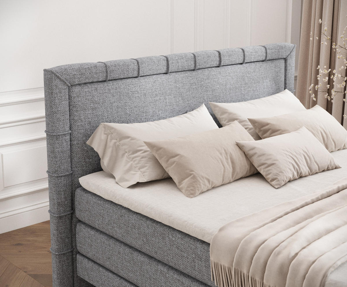 BOXSPRINGBETT Rimini Grau 200/200 cm mit Matratze und Topper - Schwarz/Grau, Holz/Holzwerkstoff (200/200cm) - Maison de Reve