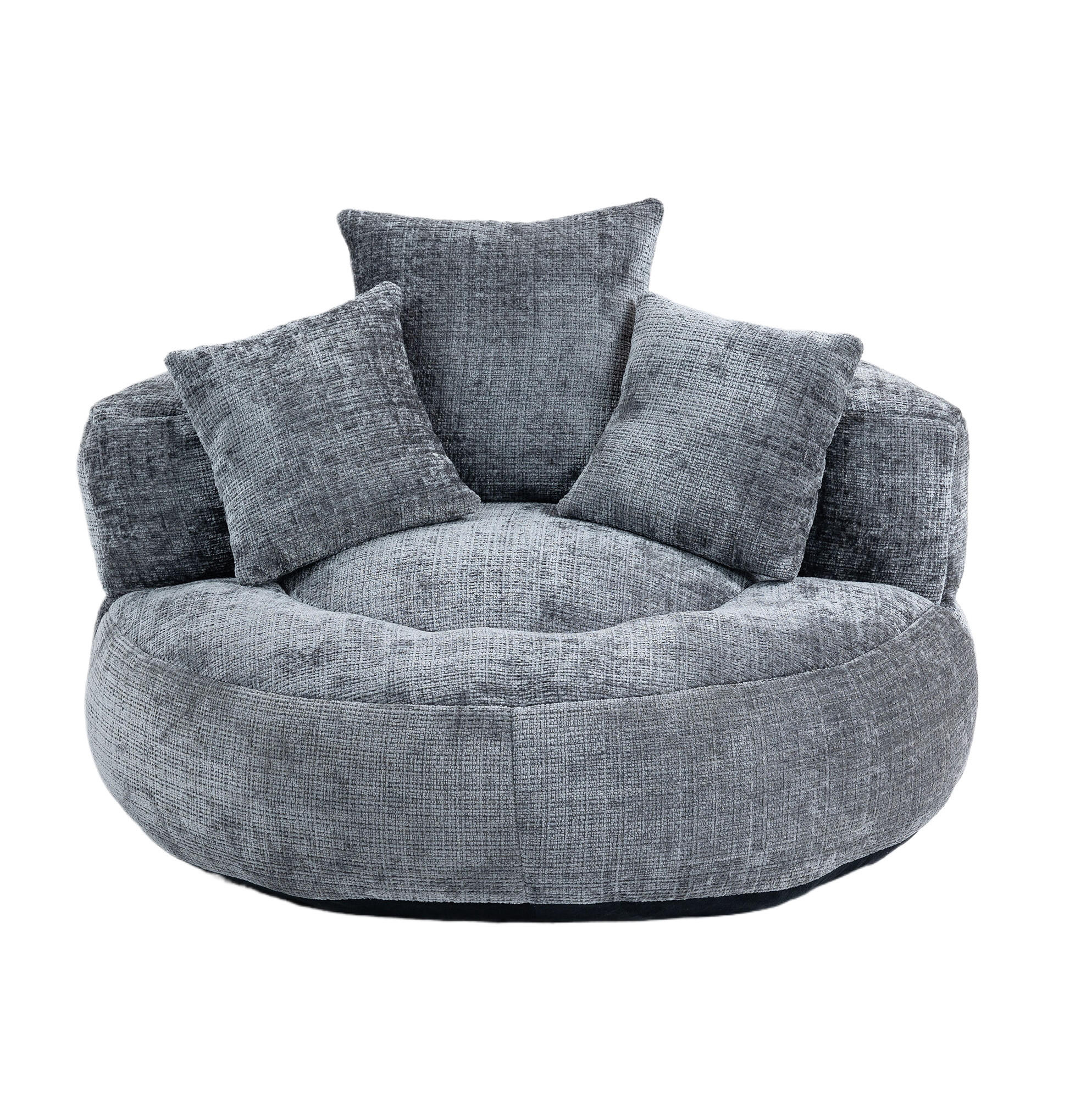 OKWISH SEDACÍ vak 108/108/52 cm šedý z žinylky s vysokým opěradlem a područkami