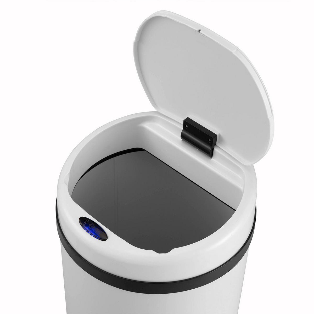 MÜLLEIMER rund 50L weiß mit Sensor - Weiß, Metall (31/77/31cm) - Juskys