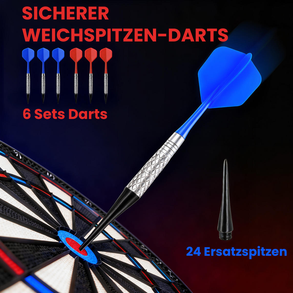 DARTBOARD DE-10843 mit LCD-Display für 1-8 Spieler Bunt - Multicolor, Kunststoff (41/47cm) - ComfortXL