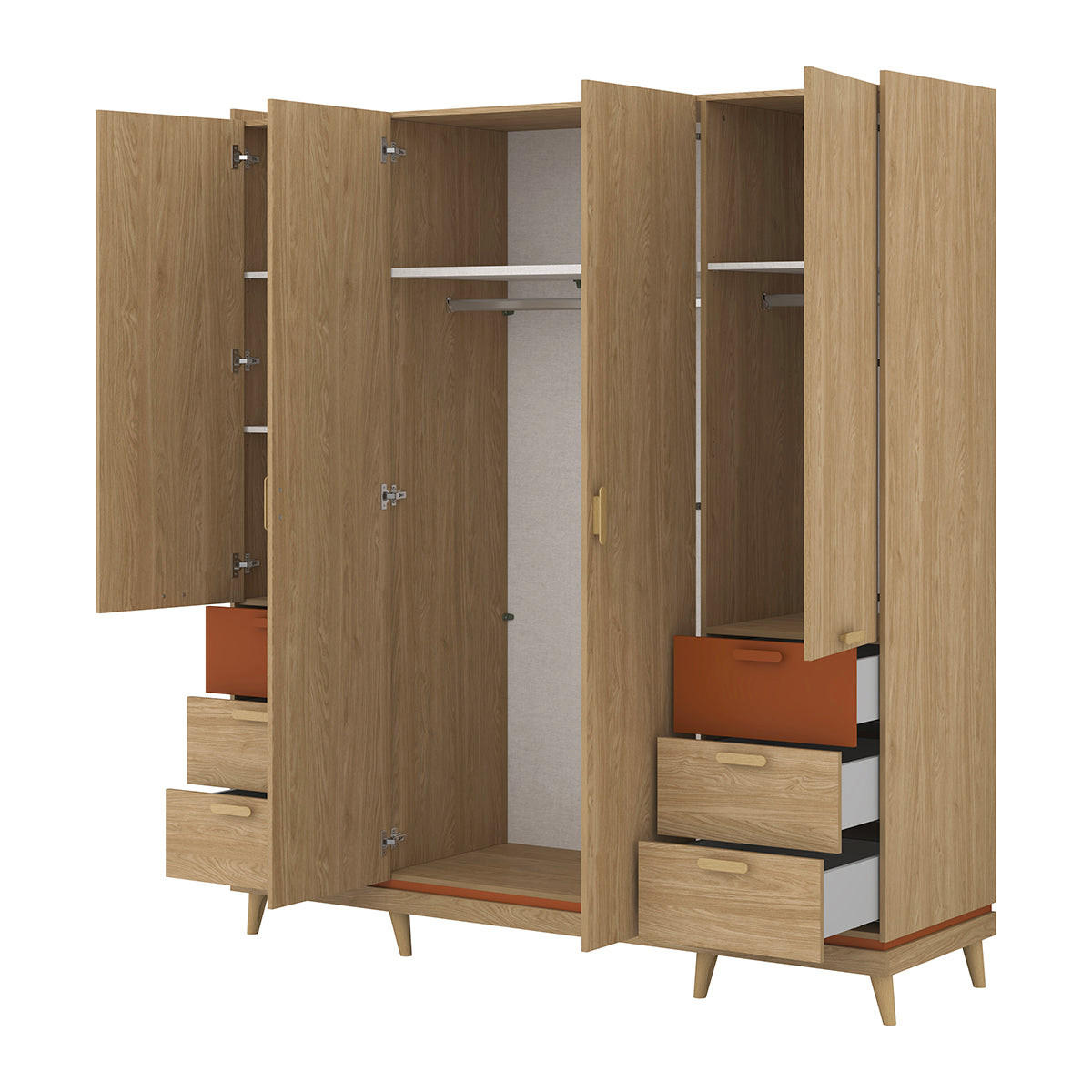 KLEIDERSCHRANK 4 Türen Sandy Holz - Braun, Holzwerkstoff (190/214.5/57.4cm) - Petits-meubles