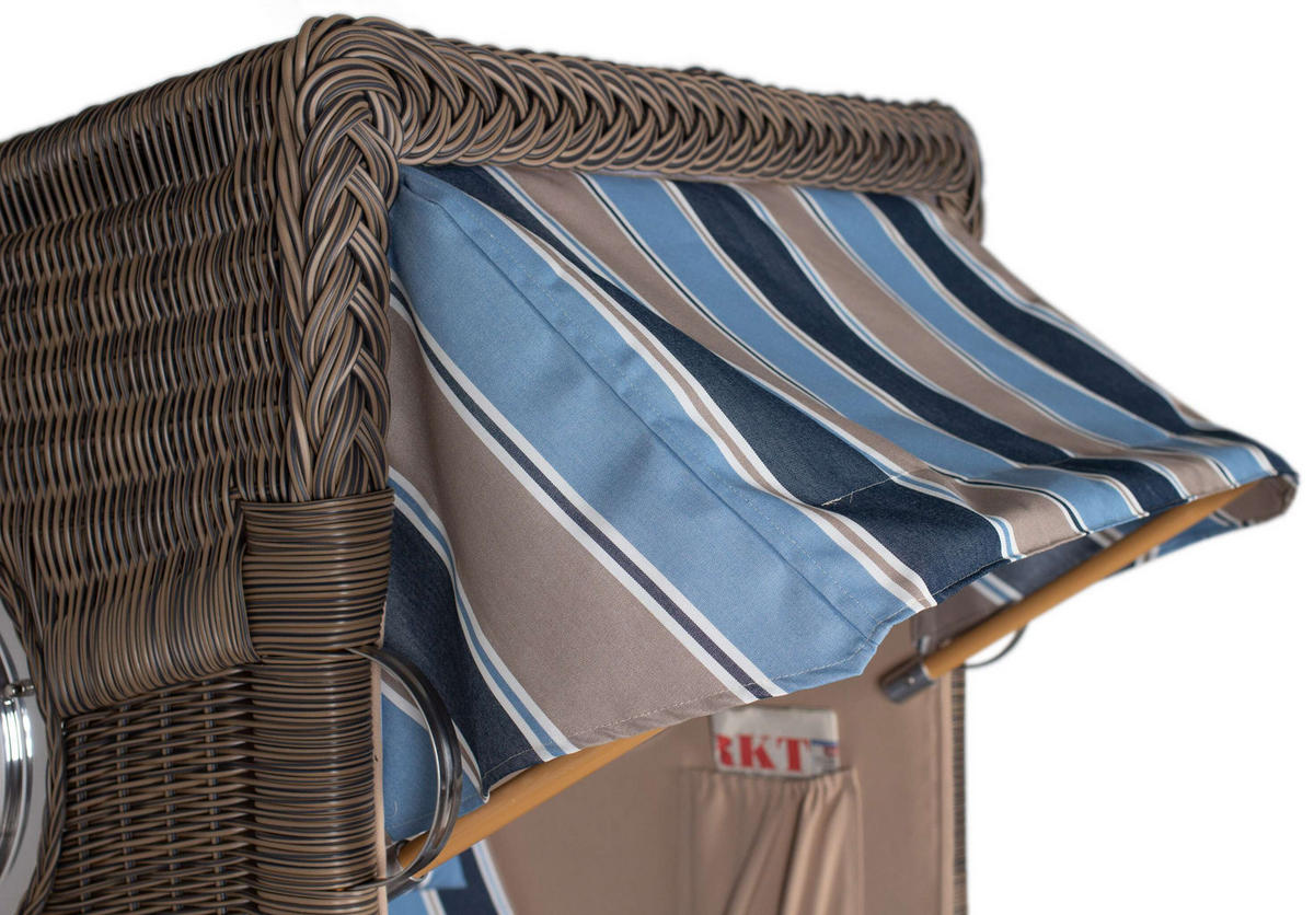 STRANDKORB Düne Single Teak 1-Sitzer - Blau/Braun, Holz/Textil (96/165/80cm) - Mr. Deko