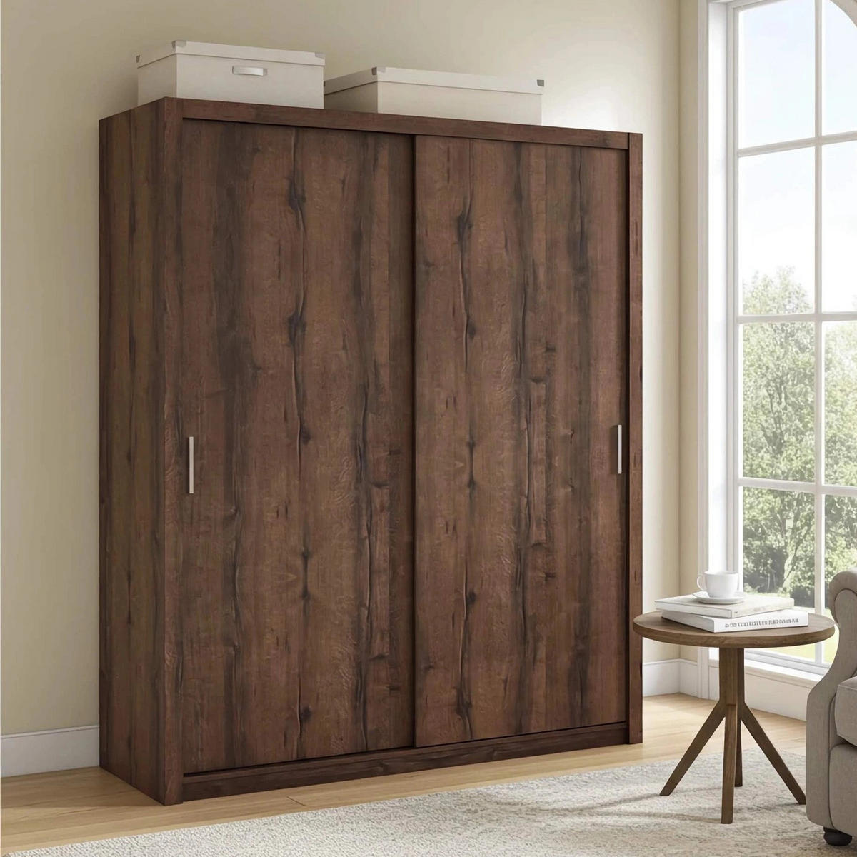 SCHIEBETÜRENSCHRANK Tamiza 200/215/62 2-türig - Silberfarben/Braun, Holzwerkstoff/Kunststoff (200/215/62cm) - Ravio