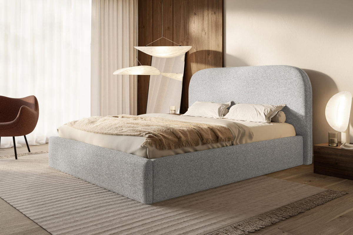 BETT 90x200 - Polsterbett mit Bettkasten und Metallrahmen - Modern Betten - Eleganter Puente-Stoff - Kollektion Verona - Grau - Grau, Holz/Textil (90/200cm) - Alpi-Möbel