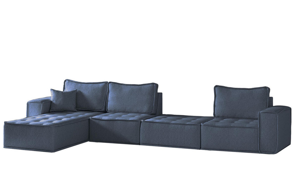 ECKSOFA Sande Xl In Raven - Blau, Holzwerkstoff/Textil (372/192cm) - Fun Möbel