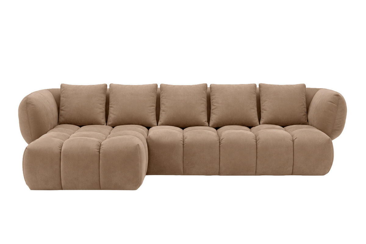 ECKSOFA L-Form, Veloursstoff Bluvel, Latte, Links, SEVIO L - Cappuccino, Holz (242/175cm) - Kaiser Möbel