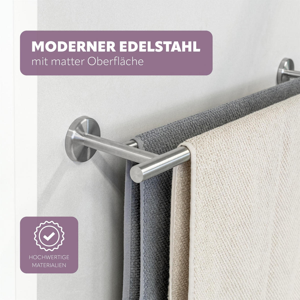 BADETUCHSTANGE PIAZZA, Edelstahl matt - Edelstahlfarben, Metall (70/6/14cm) - bremermann