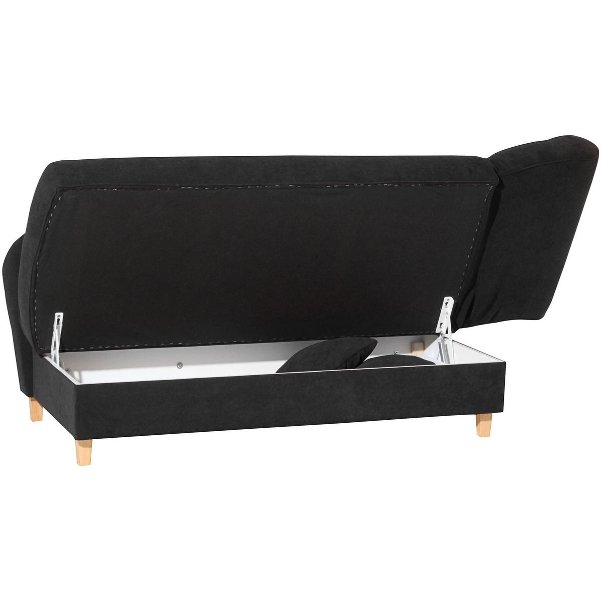 RECAMIERE mit Armteil rechts klappbar Katia Bezug Veloursstoff Buche natur / schwarz - Schwarz, Kunststoff (190/82/88cm) - 58aufmkessel