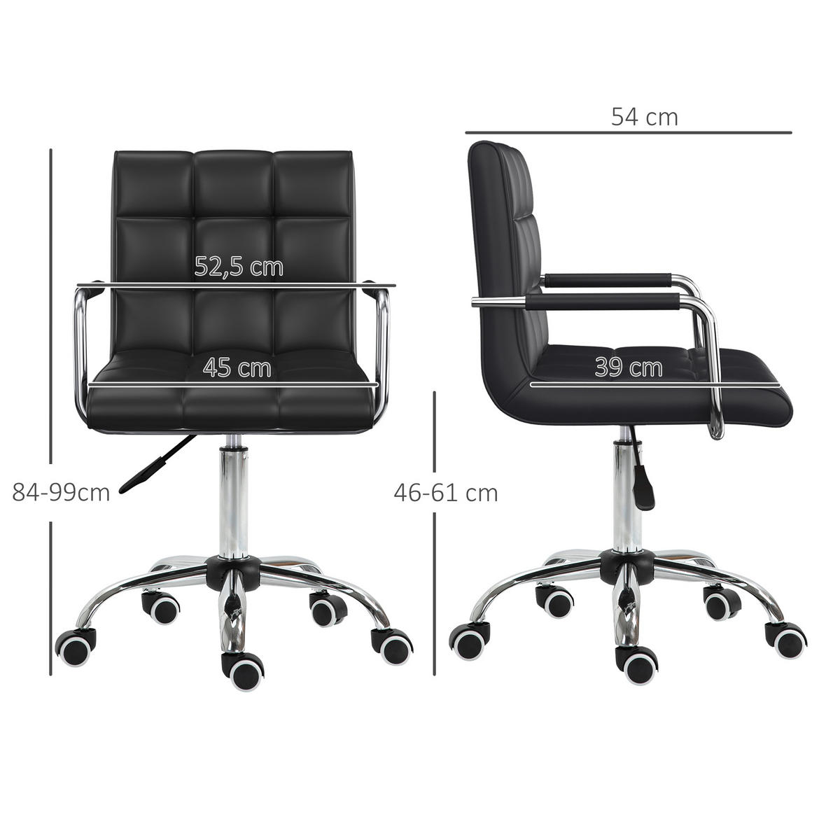 BÜROSTUHL, Drehstuhl, Metall, Schwarz - Schwarz, Kunststoff (54/99/52.5cm) - HOMCOM