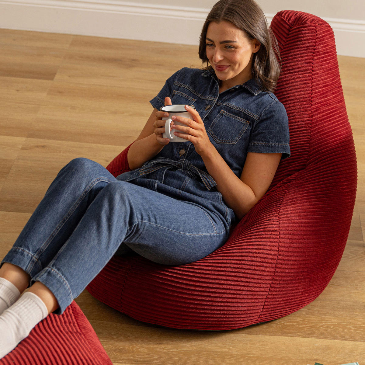 SITZSACK Dalton mit Hocker - Bordeaux, Textil (90/73/84cm) - icon