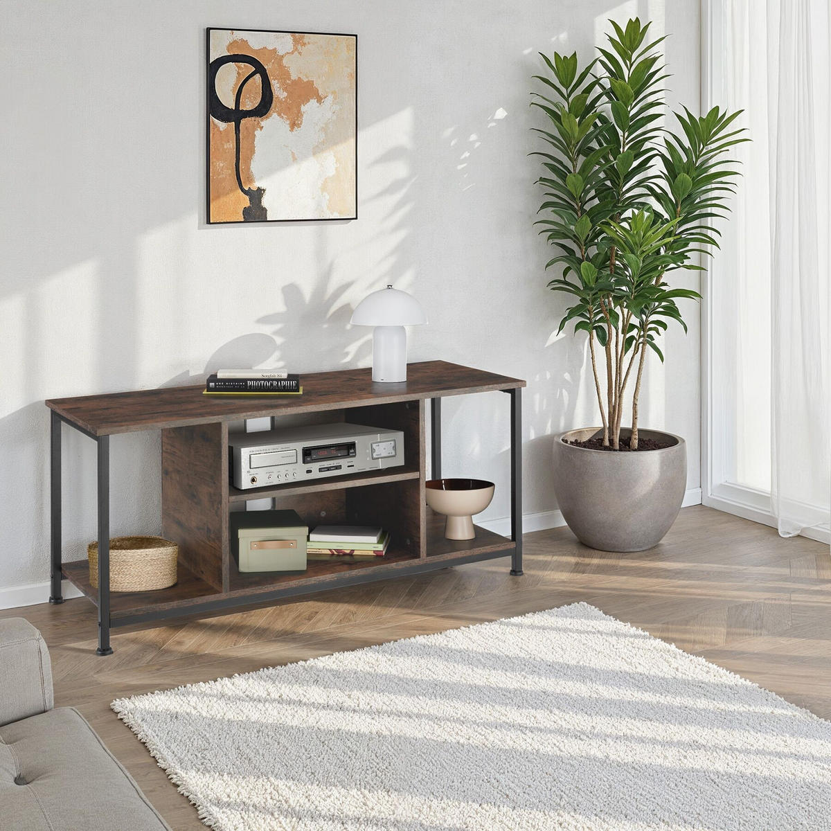 TV-REGAL Austin,110 x 40 x 50,5 cm,Industrial Holz dunkel, rustikal - Rostfarben, Holzwerkstoff (40/50.5/110cm) - tectake