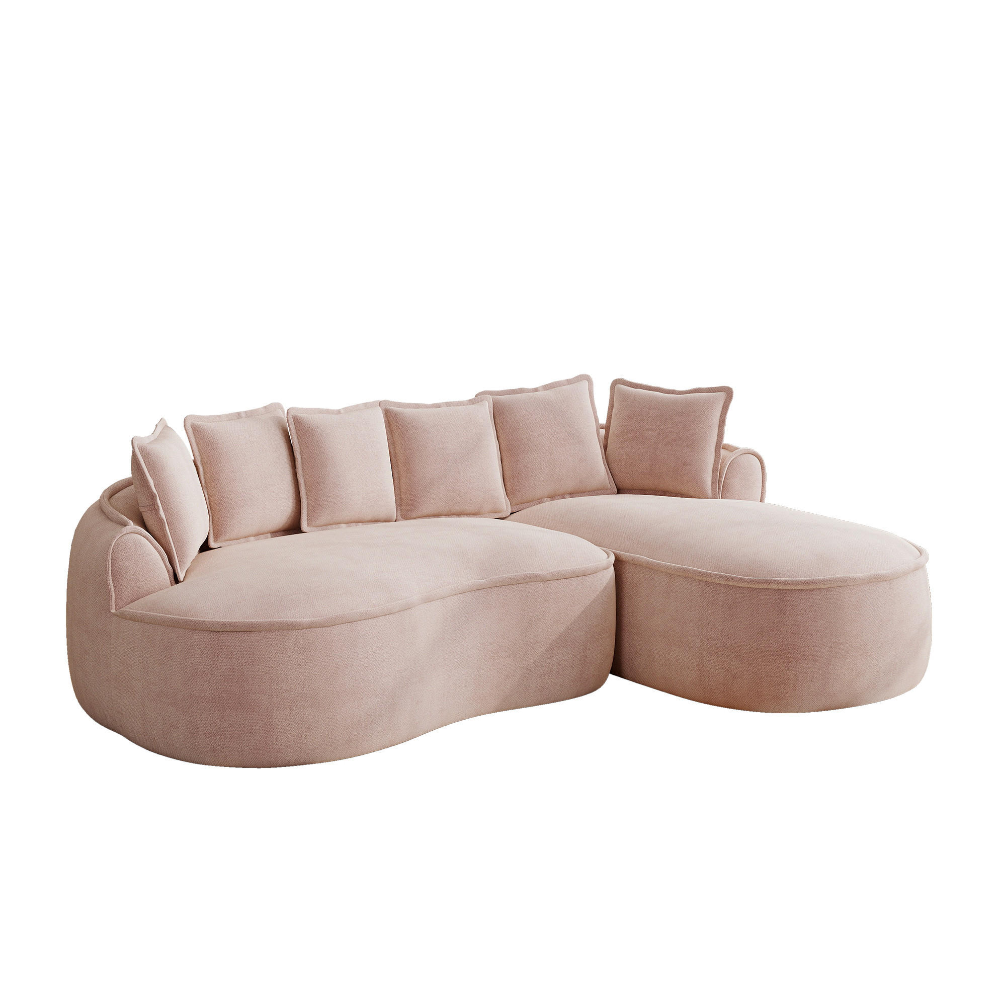 ECKSOFA 252/164/67 cm pink aus Chenille rahmenlos mit tiefer Chaiselongue - Pink, Textil (164/252cm) - OKWISH