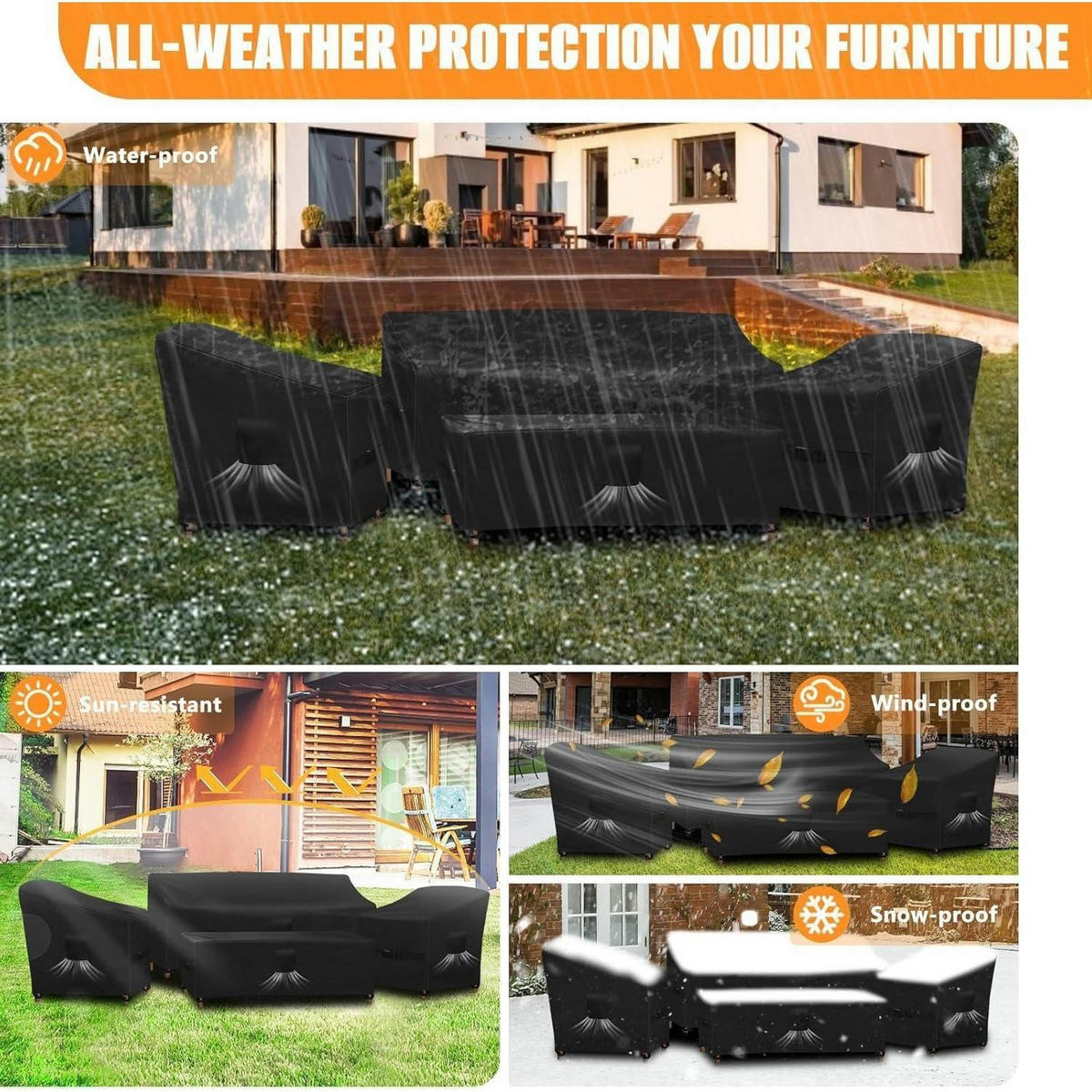 TERRASSENMÖBEL-ABDECKUNG 4-teiliges Set Schwarz - Schwarz, Textil (77/79/142cm)