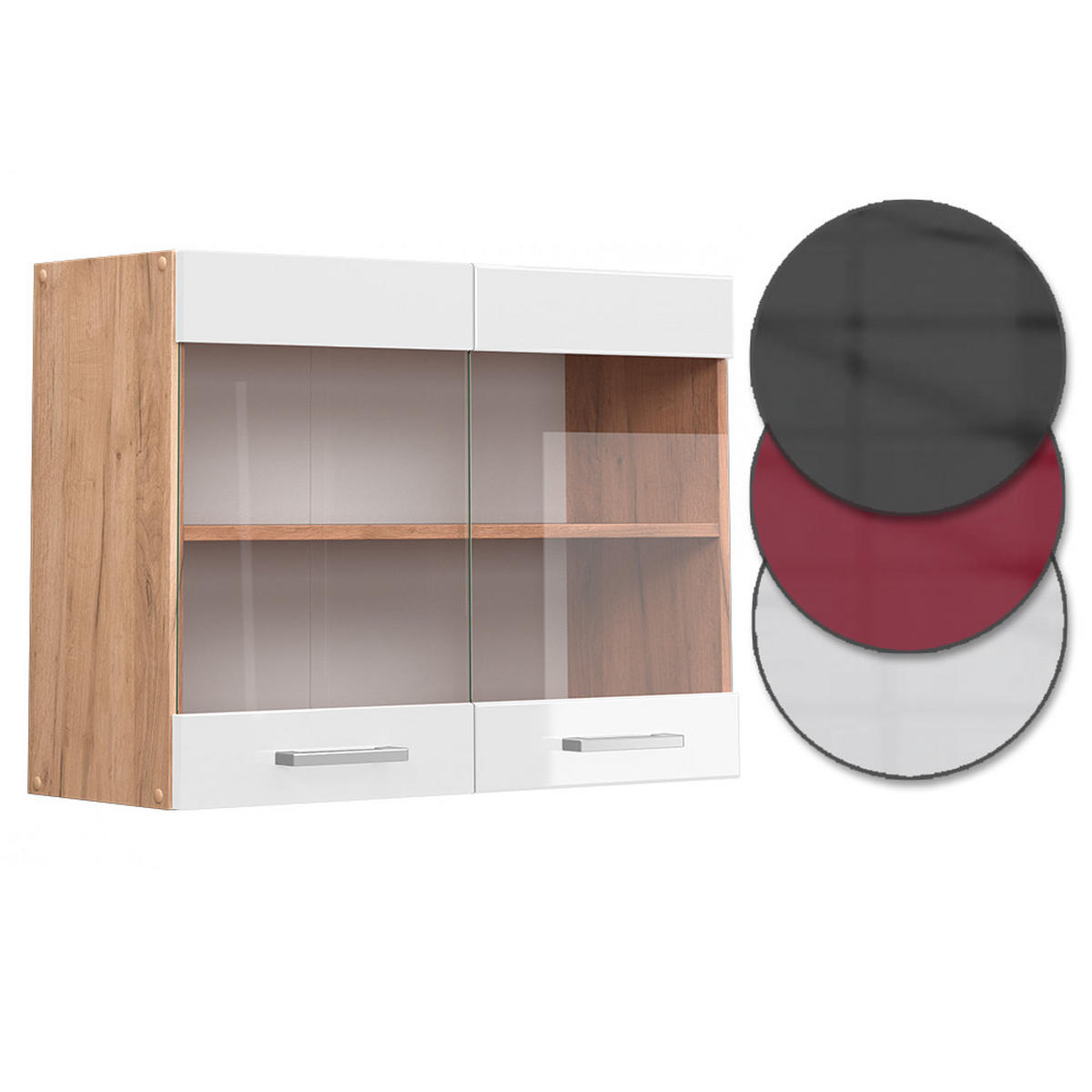 KÜCHENGLASSCHRANK R-Line Weiß Hochglanz 80 cm - Honigeiche/Weiß Hochglanz, Holzwerkstoff (80/60/31cm) - Vicco