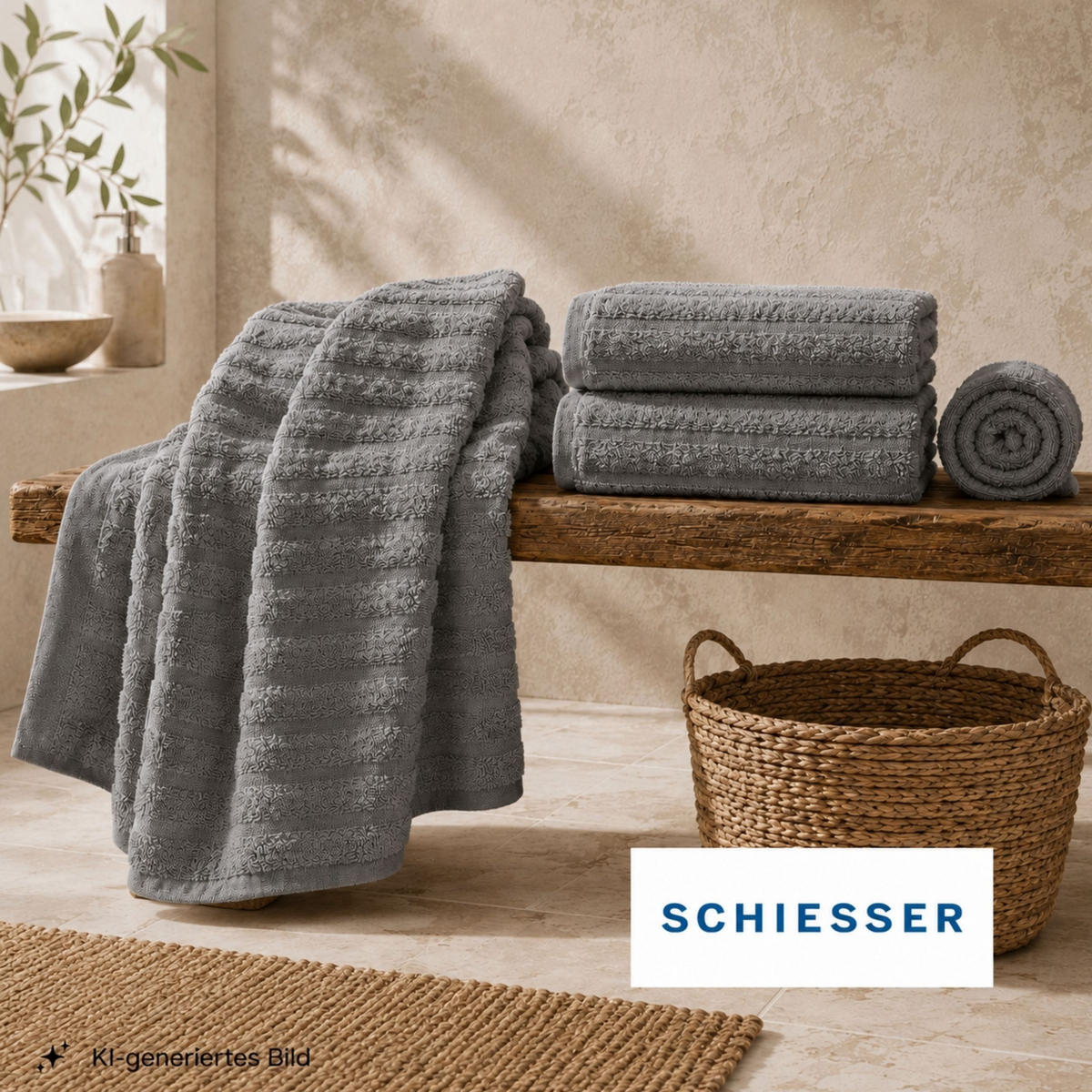 DUSCHTUCHSET Neapel - 2-teilig - 70x140 cm - Dunkelgrau - Dunkelgrau, Textil (70/140cm) - SCHIESSER