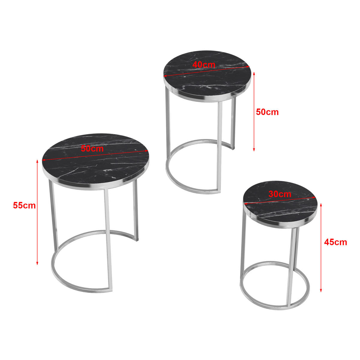 SATZTISCH Bornholm 50/50/55 - Schwarz, Holzwerkstoff (50/50/55cm) - [en.casa]