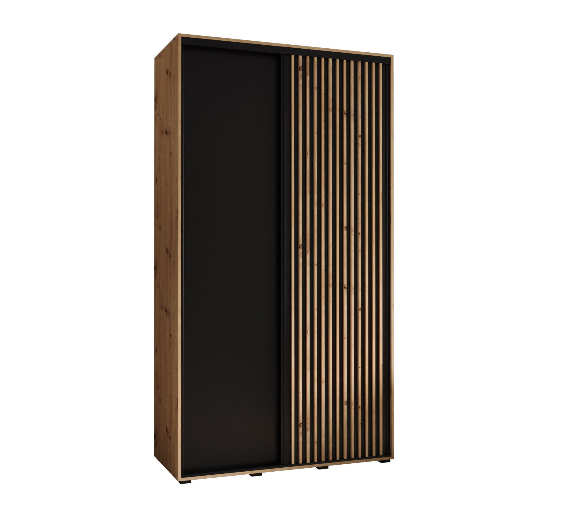 Abiks Möbel Schwebetürenschrank Eiche Artisan, Schwarz, Eiche Artisan 130x235x45 cm