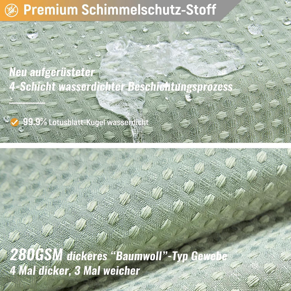 DUSCHVORHANG Grün Waffelstruktur Polyester langlebig schimmelresistent waschbar mit Haken Luxus modern - Grün, Textil (183/183cm) - MCBOSON