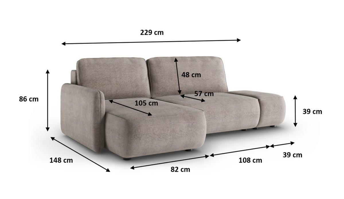 ECKSOFA mit Schlaffunktion Cremig - Beige, Textil (229/148cm) - Furnisell