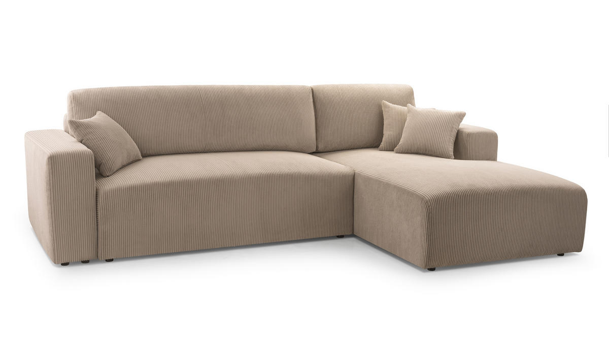 ECKSOFA L Form Catea Beige 279/145/84 cm Rechts mit Schlaffunktion - Beige/Schwarz, Kunststoff/Textil (279/145cm) - AX Living