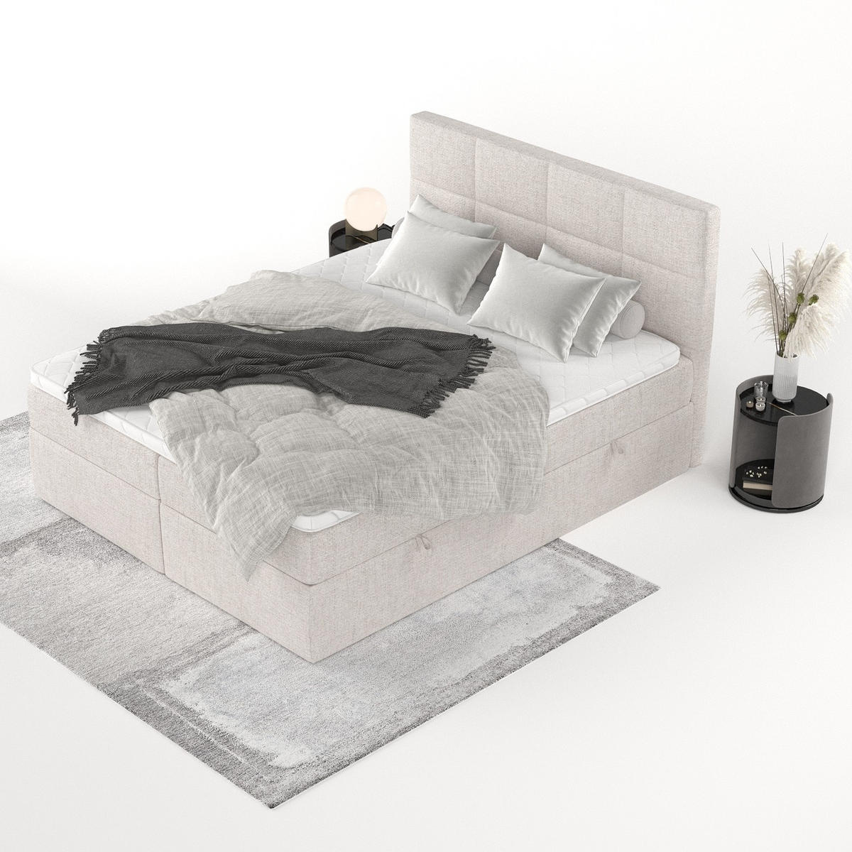 BOXBETT Oris 160/200 cm Hellbeige im Neve Stoff - Sandfarben/Schwarz, Holz/Holzwerkstoff (160/200cm) - AltaBeds