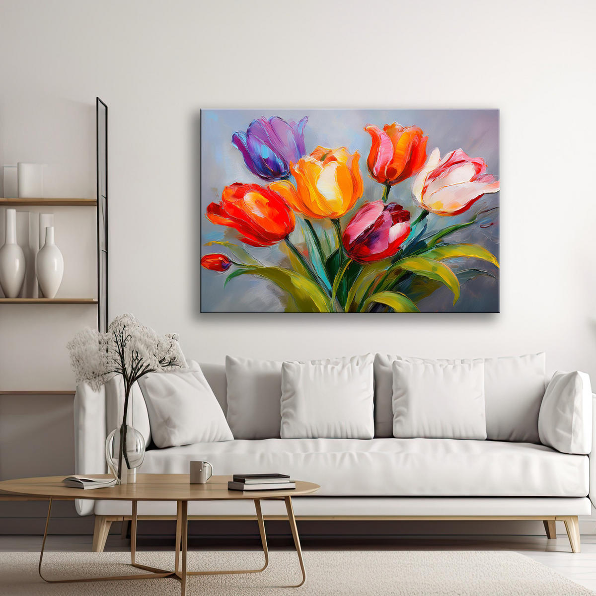 WANDBILD farbiger strauß tulpen - Multicolor, Textil (60/40cm) - Feeby